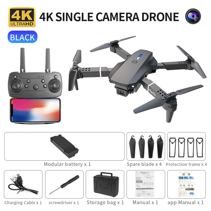 Drone Camera Mount - โดรนพับได้อัจฉริยะ E88 Pro รองรับการสลับกล้องเดี่ยว/คู่ คุณภาพภาพ 4K+การถ่ายภาพมุมกว้าง
